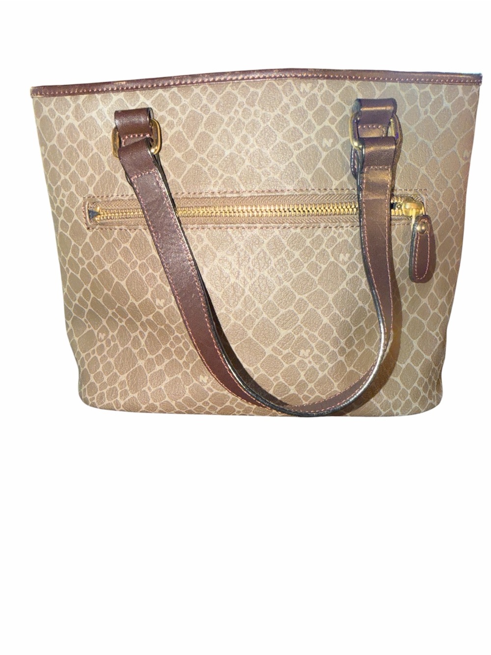 Vintage Nina Ricci Paris Monogrammed Tote Bag - Brown Leather Trim w/ Scarf - Picture 2 of 3